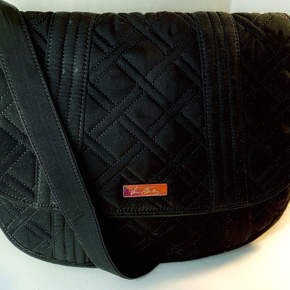 Vera Bradley Retired Saddle Bag Black Quilted Microfiber Crossbody Bag